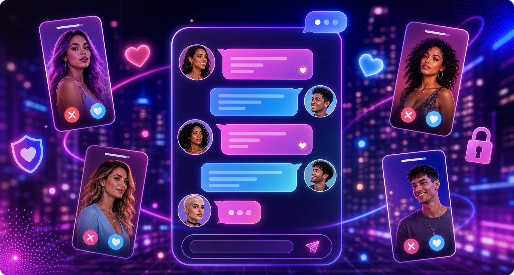 Neon dating app conversation visuals for transgender dating advice